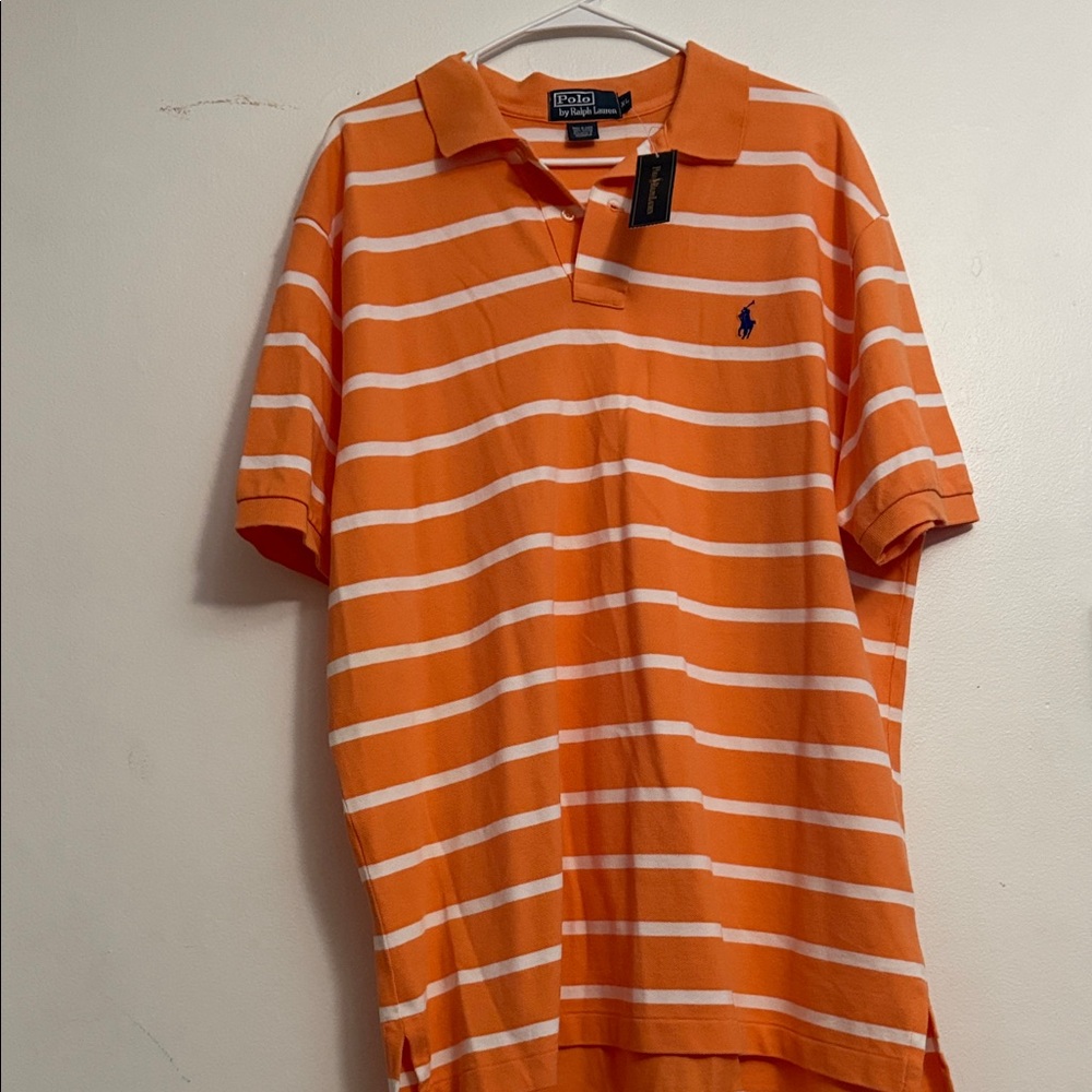 Polo by Ralph Lauren Men's Orange and White Striped Polo